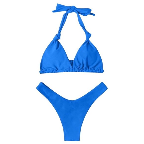 Women Swimsuit Triangle Bikini Halter Neck Adjustable Wide Straps 2 Piece Cheeky - Picture 2 of 7